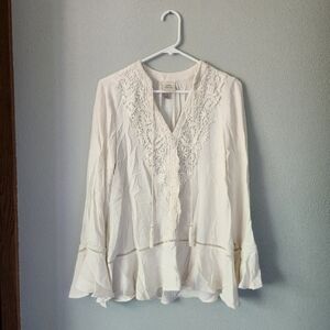 Knox Rose Cream Ruffled Flutter Sleeve Blouse